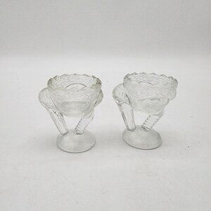 Pair of Pressed Glass Stork Bird Egg Cups
